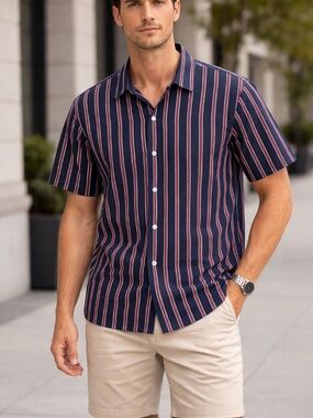 NWT Madewell Striped Button-Front Short Sleeve Shirt size XL